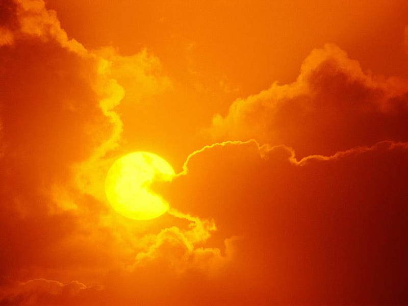 Heat wave, gold, sun, orange, clouds, sky, heat, HD wallpaper
