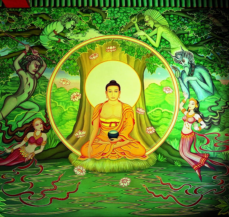 Budda, oreintal, green, god, HD wallpaper