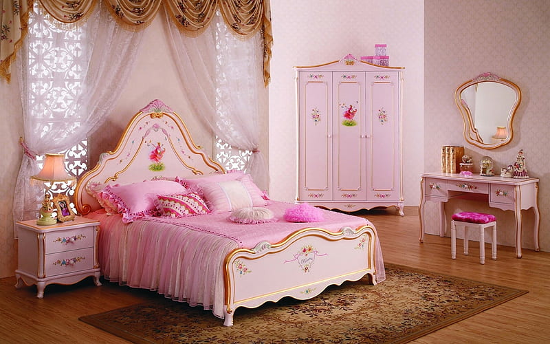 Pink bedroom, bedroom, stuff, pink, girl, HD wallpaper