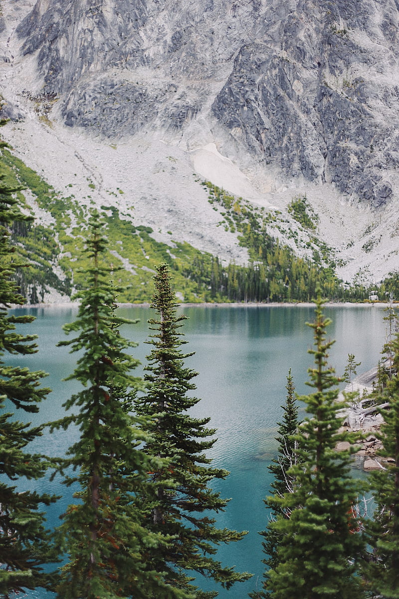 lake, trees, mountain, shore, landscape, HD phone wallpaper