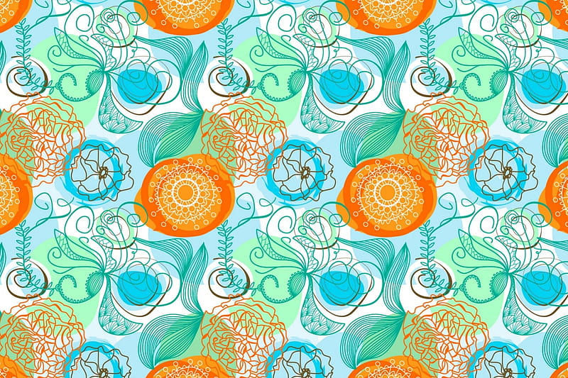 Texture, orange, spring, abstract, wall, green, flower, blue, vintage, HD wallpaper