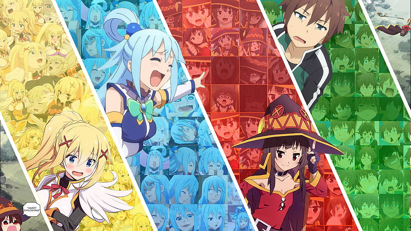 Anime, KonoSuba – God’s blessing on this wonderful world!!, Megumin (KonoSuba), Aqua (KonoSuba), Darkness (KonoSuba), Kazuma Satou, HD wallpaper