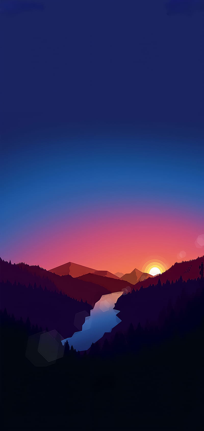 Sunset Mountains, mountain, star, phone, dark, , dark mode, fog, HD phone wallpaper