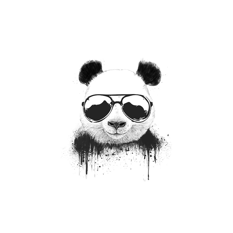 Stay Cool, Balazs, black and white, classic, drawing, elegant, funny, graffiti, panda, summer, sunglasses, HD phone wallpaper