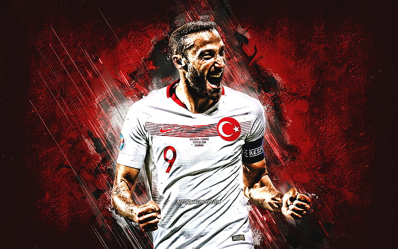 Cenk Tosun, Turkey national team football, portrait, Turkish footballer, red stone background, Turkey, football, HD wallpaper