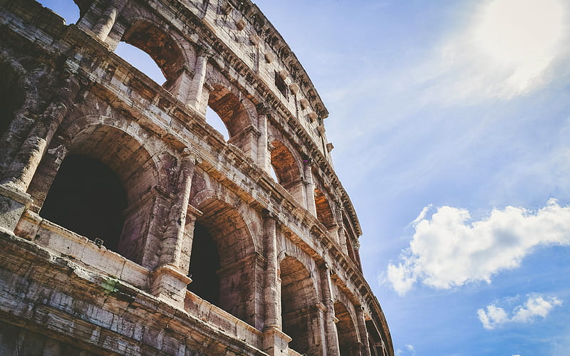 Colosseum, ruins, theatre, italian landmarks, Europe, gladiator arena, Rome, Italy, HD wallpaper