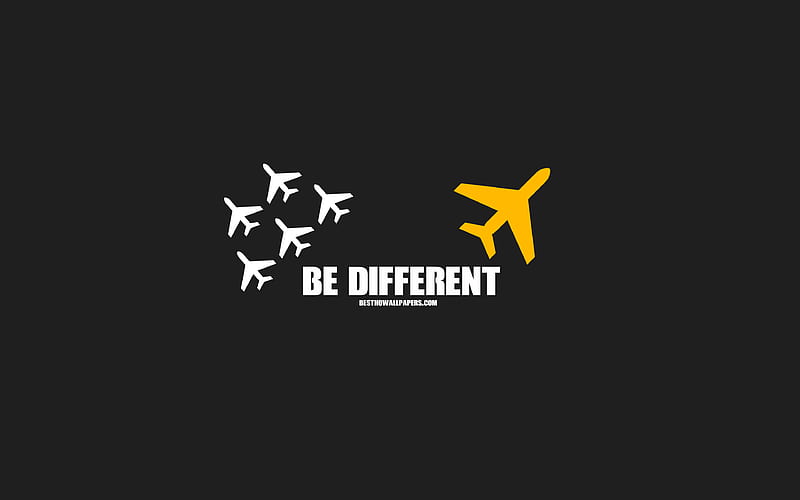 Be different, airplanes, motivation, gray background, creative art, Be different concepts, HD wallpaper