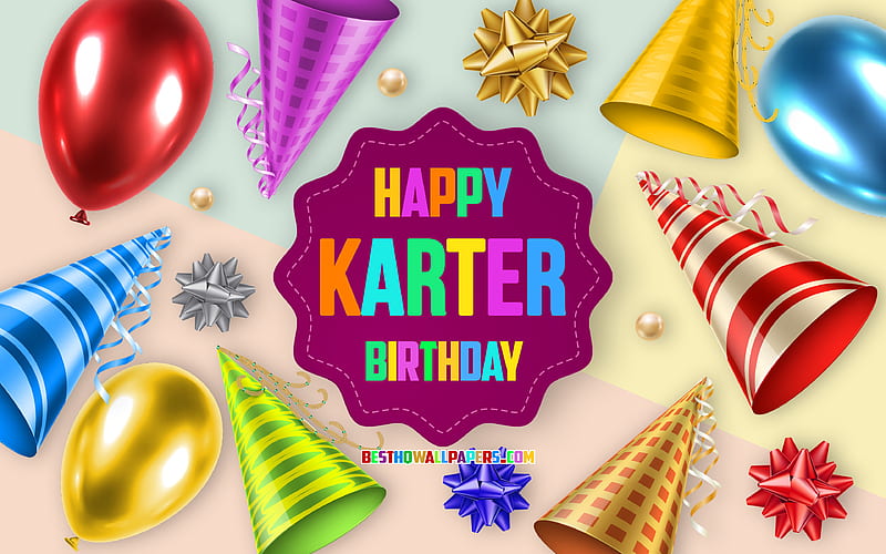 Happy Birtay Karter Birtay Balloon Background, Karter, creative art, Happy Karter birtay, silk bows, Karter Birtay, Birtay Party Background, HD wallpaper