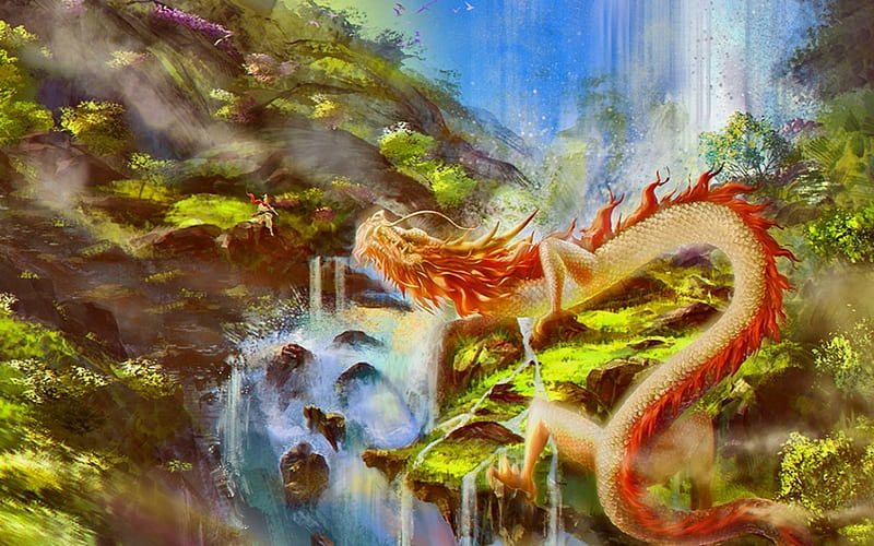 The Dragon Flute, magic, fantasy, dragon, eastern, HD wallpaper