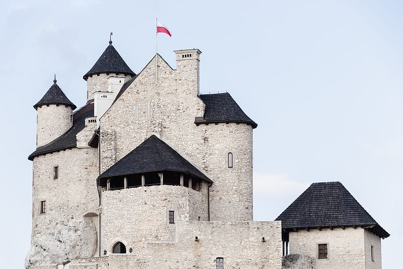 white and black castle with flag of Poland, HD wallpaper