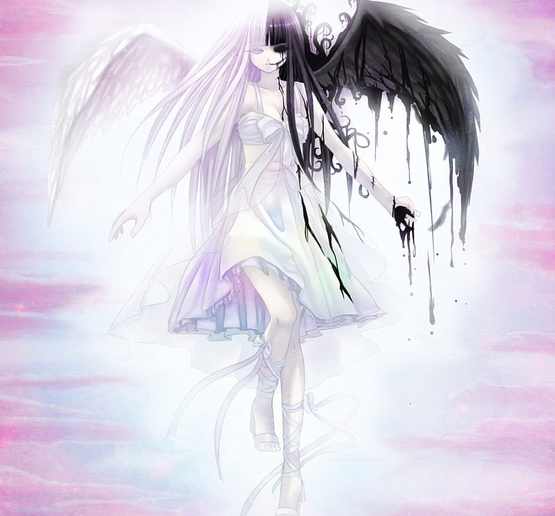 Yukikachan, demon, angel, black, long hair, pink, HD wallpaper | Peakpx