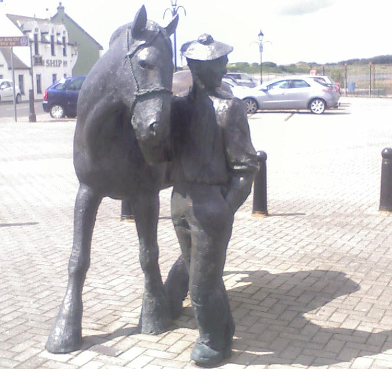 Man and Horse, metal, man, horse, statue, HD wallpaper