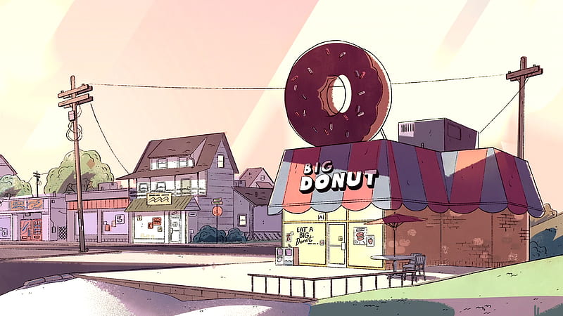Steven Universe Big Donut Store Closed With Background Of Pink Sky And Clouds Movies, HD wallpaper