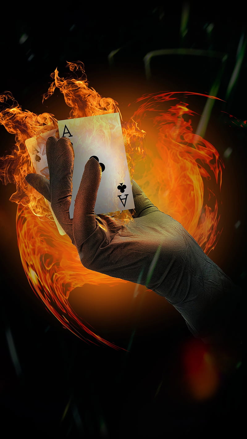 Fire Show, 3d, black, burn, cards, dark, fire power, flame, games, surreal, HD phone wallpaper