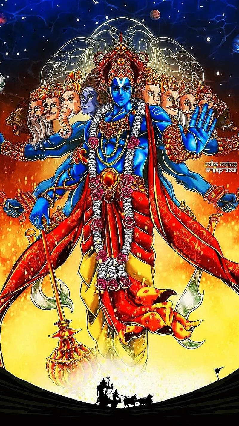 Krishna Surrounded by Dashavatar - 12.5 x 10.5 inches - Unframed