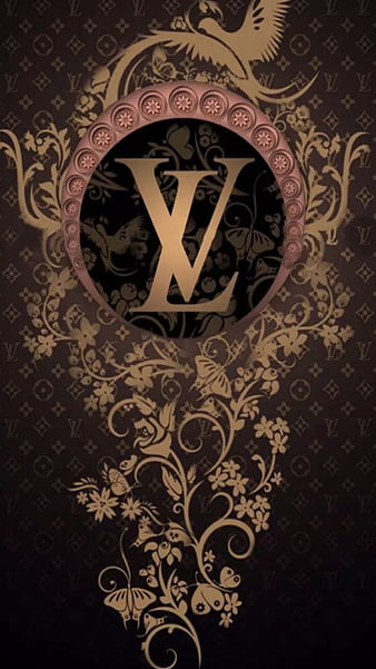 LV fancy logo gold, 3d, brand, brown, designers, fancy, gold pattern, logo, louis vutton, lv, HD phone wallpaper