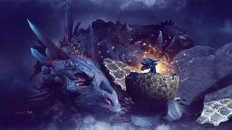 The Dragon Birth, dragon, artist, artwork, digital-art, HD wallpaper