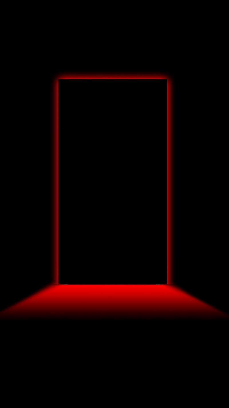 Red door, abstract, black, dark, entrance, light, HD phone wallpaper