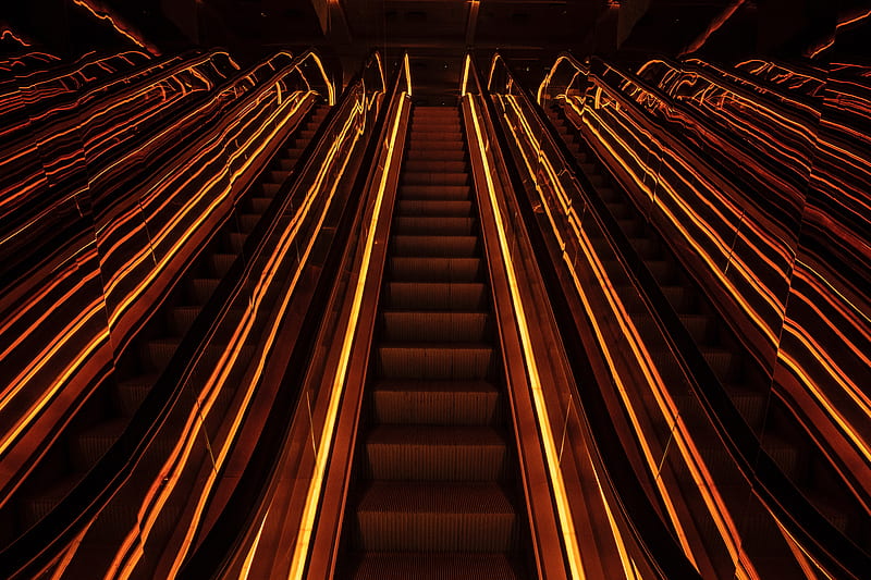 stairs, metro, neon, glow, HD wallpaper