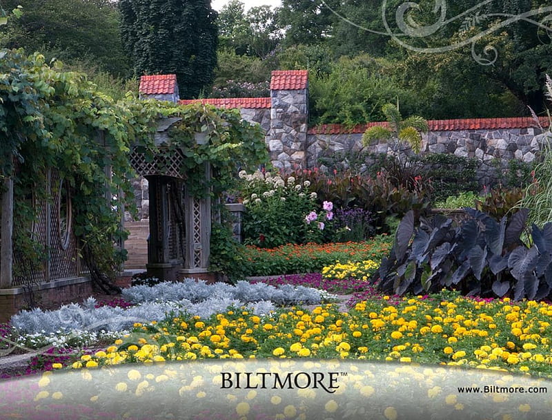 Walled garden, estate, walled, flowers, garden, ivy, HD wallpaper