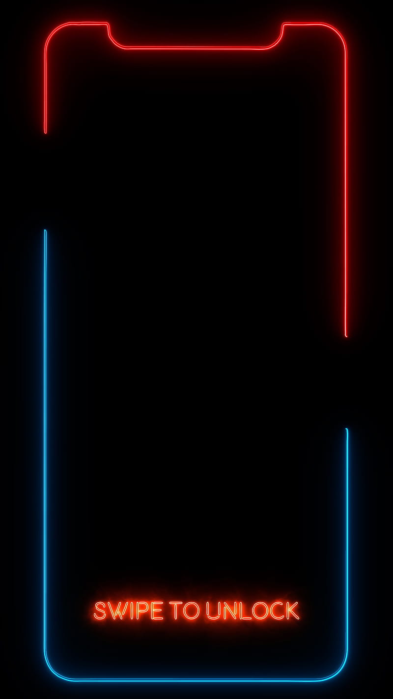 Swipe to Unlock, amoled oled black background, glowing neon text red blue orange, iframes frame frames glowing neon boarder line popular trending new iphone apple high quality live border notch, HD phone wallpaper
