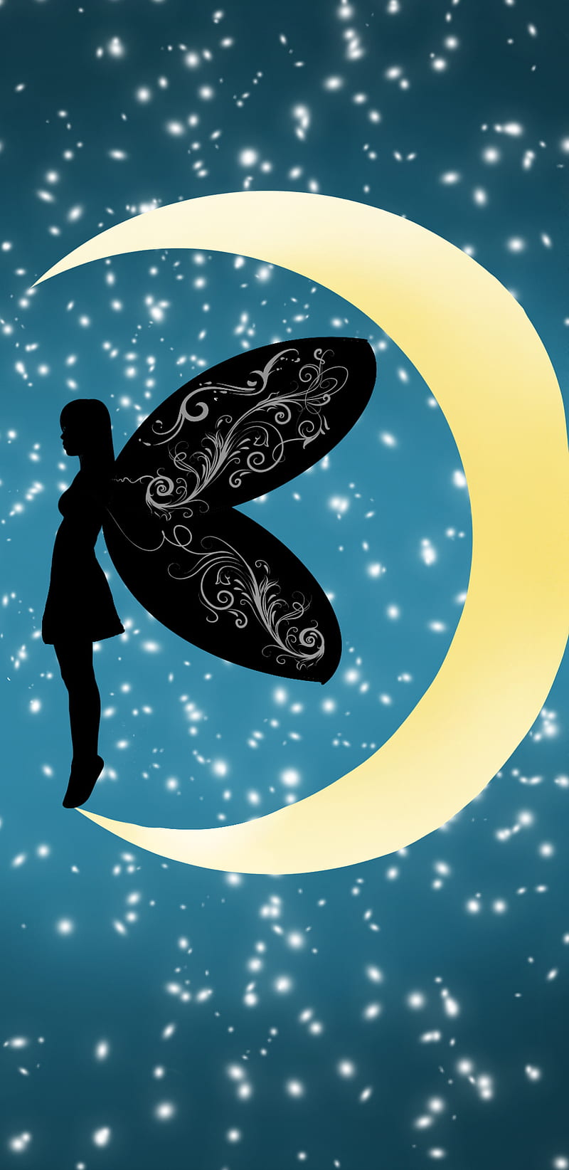 Fairy, night, moon, stars, HD phone wallpaper