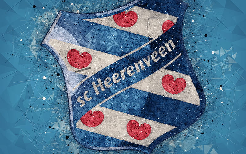 SC Heerenveen logo, geometric art, Dutch football club, blue background, Eredivisie, Heerenveen, Netherlands, creative art, football, HD wallpaper