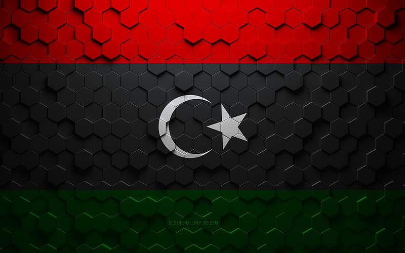 Flag of Libya, honeycomb art, Libya hexagons flag, Libya, 3d hexagons art, Libya flag, HD wallpaper