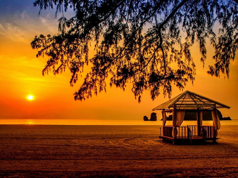 Tanjung Rhu Beach,Malaysia, beach, sunset, trees, Nature, HD wallpaper