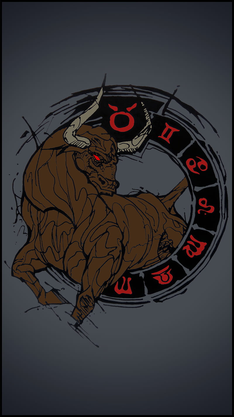 Taurus Zodiac Sign, bull, circle, demonic, gris, red, redbull, taur, zodiac sign, HD phone wallpaper