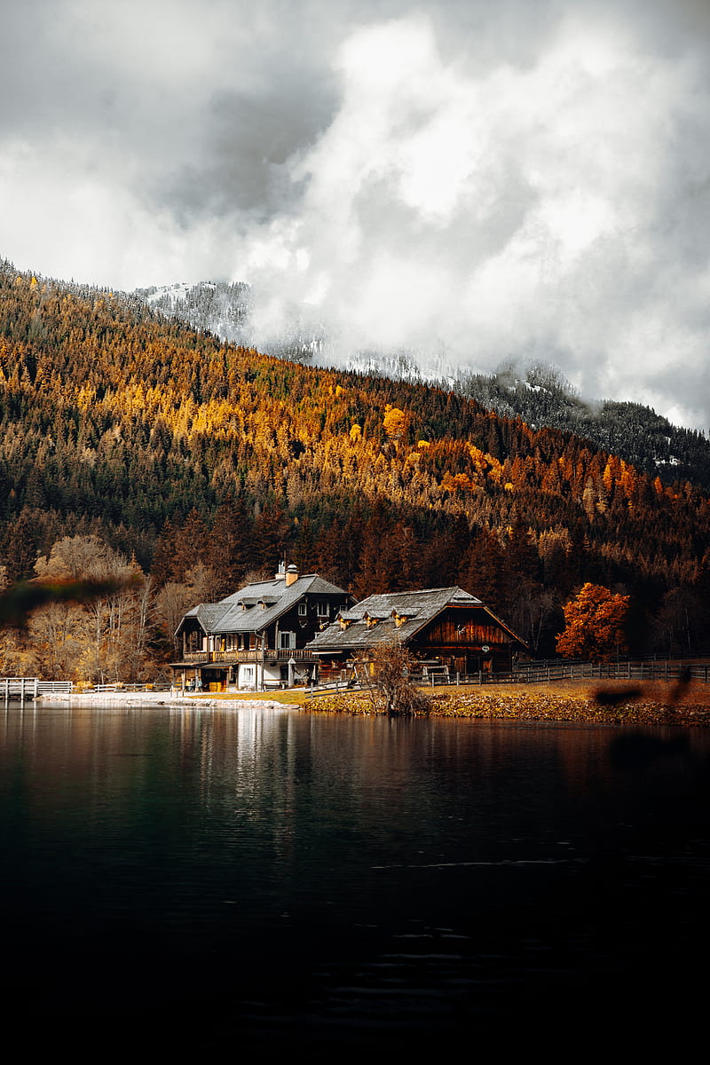 House, lake, forest, autumn, landscape, HD phone wallpaper | Peakpx