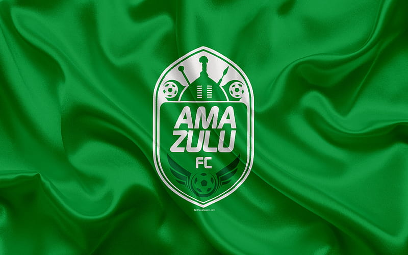 Amazulu FC logo, green silk flag, South African football club, emblem, Premier League, Durban, South Africa, football, silk texture, HD wallpaper