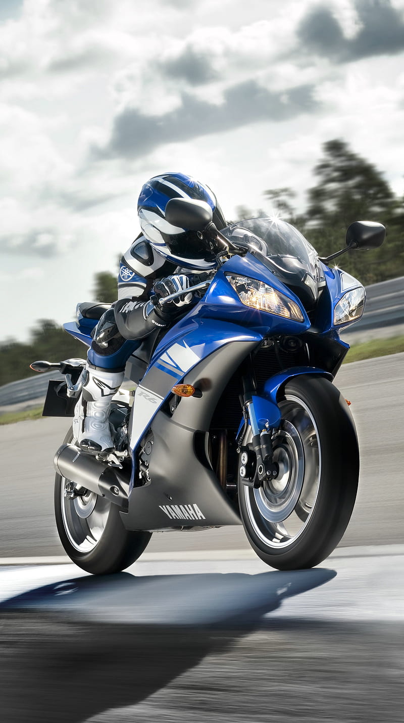 Yamaha R6, beauty, blue, cool, fast, motorbike, motorcycle, HD phone wallpaper