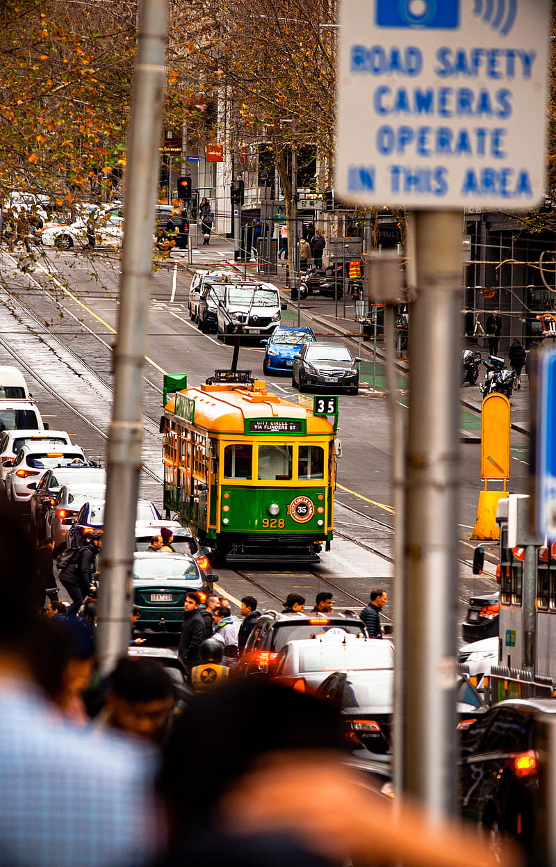 Melbourne tram, street, train, HD phone wallpaper