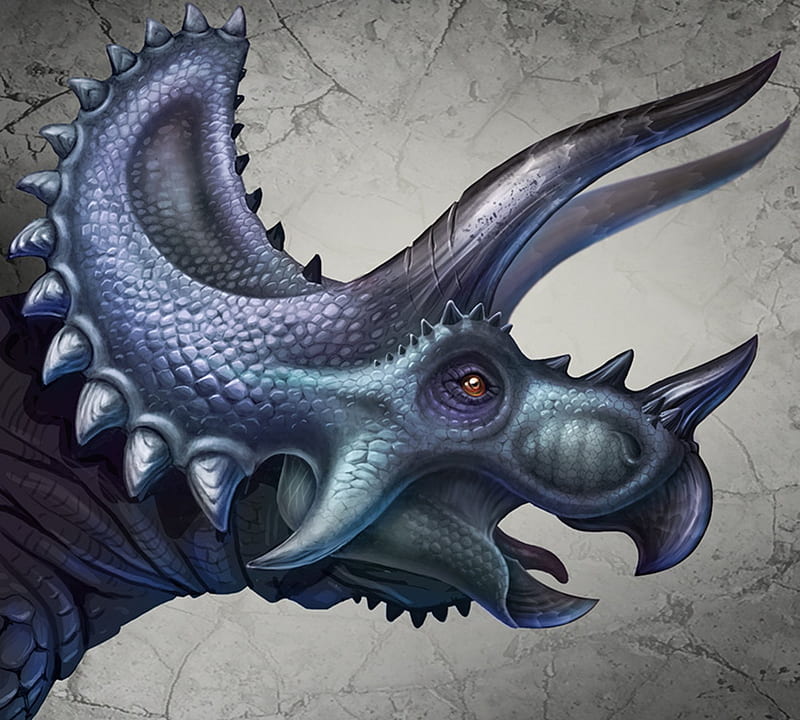 Triceratops, small eyes, dinosaur, blue, horns, HD wallpaper