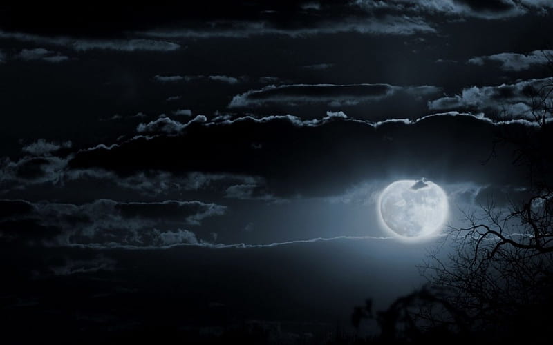 Silvery Moon, moon, reflection, dark, full, HD wallpaper