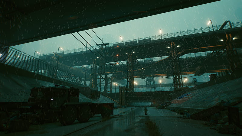 cyberpunk 2077, raining, bridges, industrial, futuristic city, sci-fi games, Games, HD wallpaper