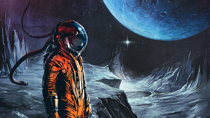 astronaut, planet, sci-fi, artwork, retro style, Fantasy, HD wallpaper