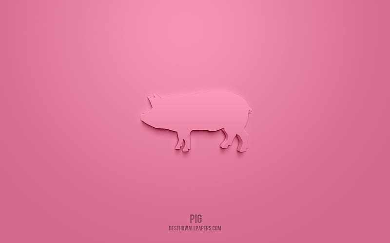 Pig 3d icon, pink background, 3d symbols, Pig, creative 3d art, 3d icons, Pig 3d sign, Farm 3d icons, HD wallpaper