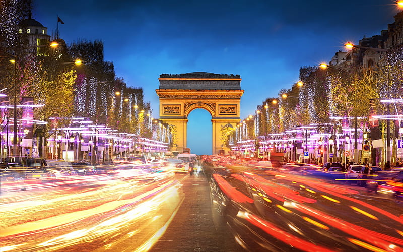 evening city, paris, france, arch, francejpg, HD wallpaper