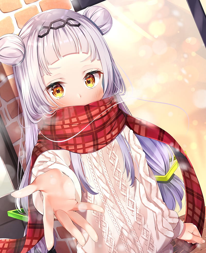 hololive, murasaki shion, loli, scarf, winter, silver hair, Anime, HD phone wallpaper