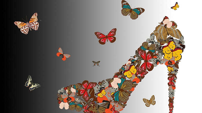 Butterfly High Heel, gradient, high heel, papillon, shoe, butterflies,  abstract, HD wallpaper | Peakpx