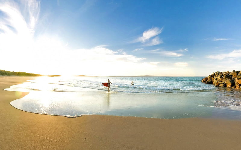 surfers in new smyrna beach florida, beach, surf, surfers, sunshine, sea, HD wallpaper