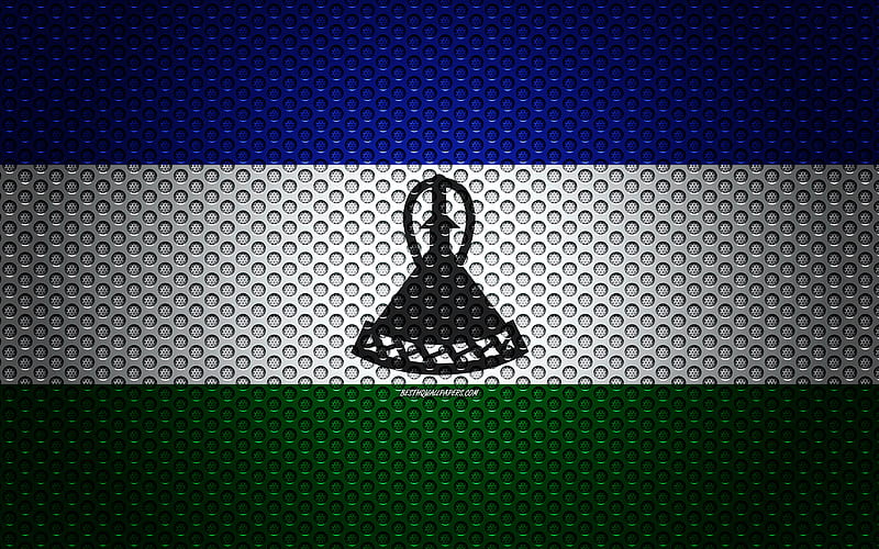 Flag of Lesotho creative art, metal mesh texture, Lesotho flag, national symbol, Lesotho, Africa, flags of African countries, HD wallpaper