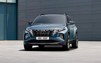 2021, Hyundai Tucson, front view, exterior, blue crossover, new blue Tucson, Korean cars, Hyundai, HD wallpaper