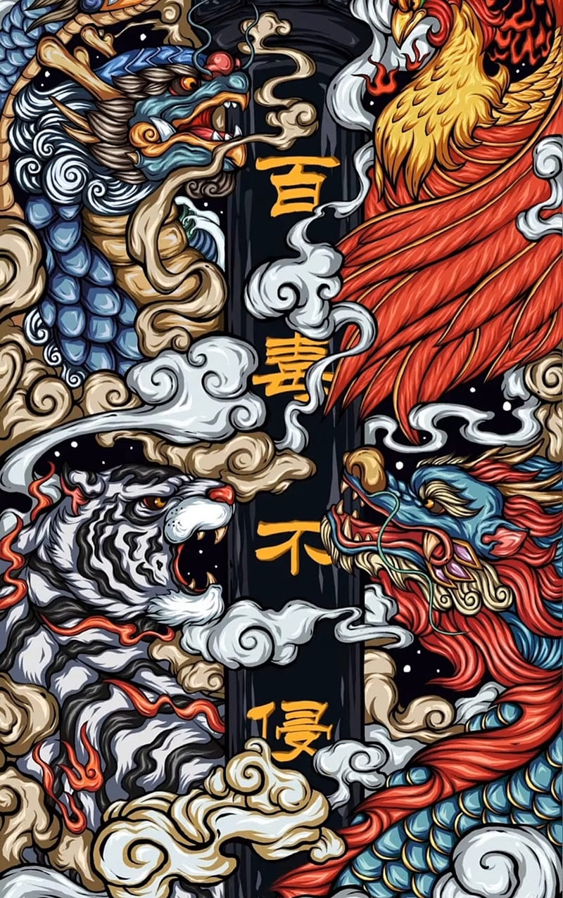 The four, clash, dragon, middle, phoenix, royal, super, tiger, HD phone  wallpaper | Peakpx