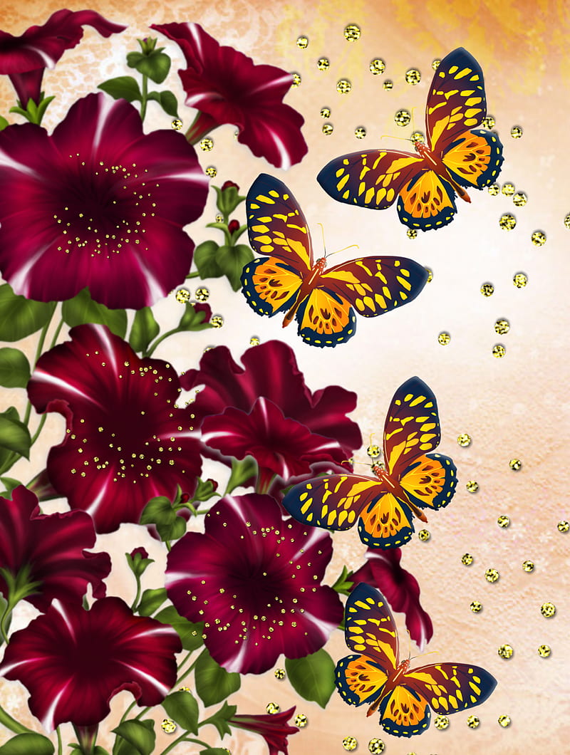 Purple Flowers, abstract, butterfly, love, pretty, HD phone ...