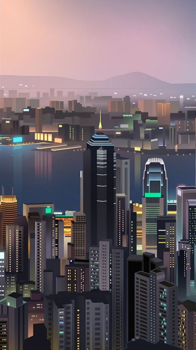 Hong Kong Low Poly Minimalism Cityscape Skyscraper. iPhone, HD phone wallpaper
