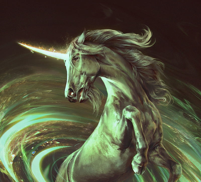Unicorn, fantasy, anna podedworna, green, luminos, HD wallpaper | Peakpx