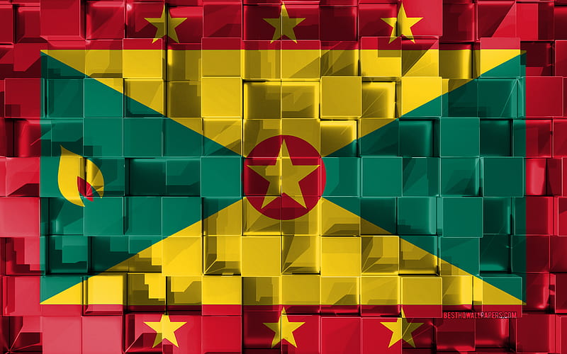 Flag of Grenada, 3d flag, 3d cubes texture, Flags of North America countries, 3d art, Grenada, North America, 3d texture, Grenada flag, HD wallpaper